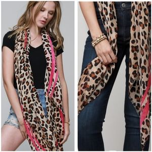 Multi-Use Leopard Print Wrap Scarf Pink Stripe